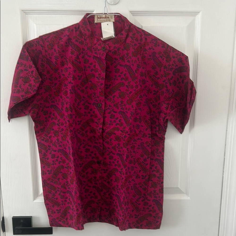 Pink and Black Paisley block printed  cotton Shirt.